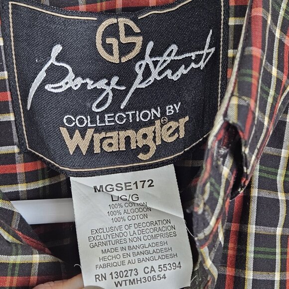 George Strait Wrangler Navy Red Plaid Long Sleeve Button‎ Down Shirt Size Large - Picture 7 of 9